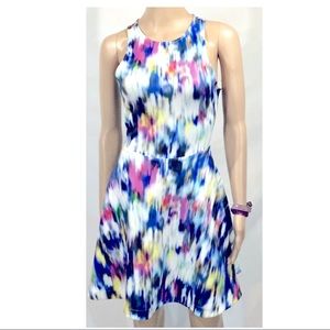 TOWNSEN Sleeveless Racer Back Watercolor Dress Women’s Size S Zip Scuba Mini